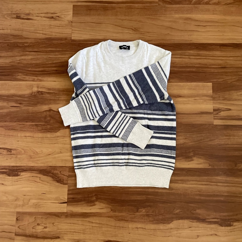 Express white sweater with blue lines, small